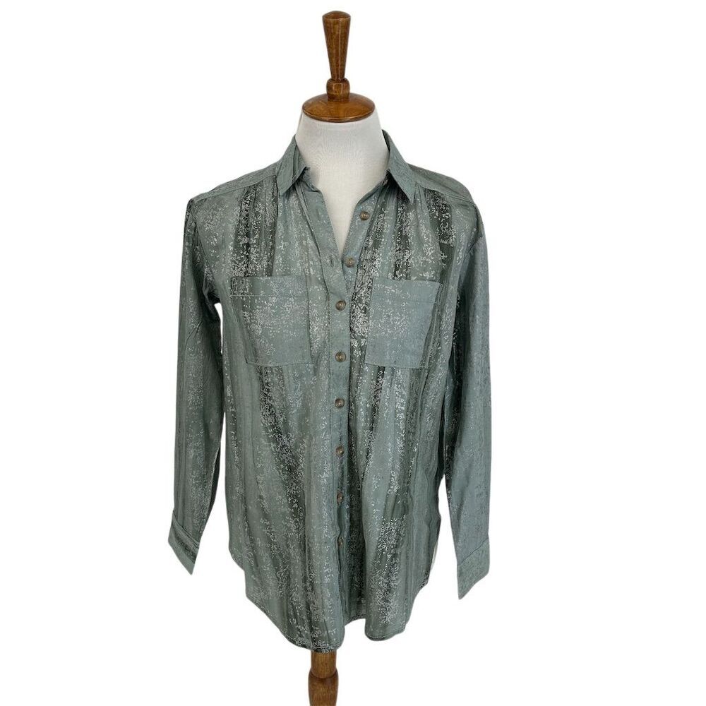 NWT Anthropologie Pilcro Foil Shine Buttondown Shirt Oversized XXS - Picture 6 of 10